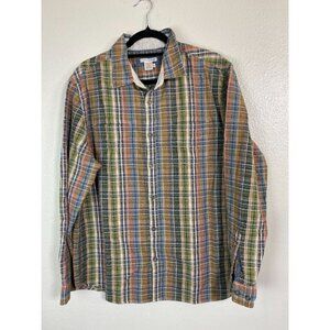 Carbon2Cobalt Plaid Button Up Shirt Men Large textured gauzy Cotton Long Sleeve